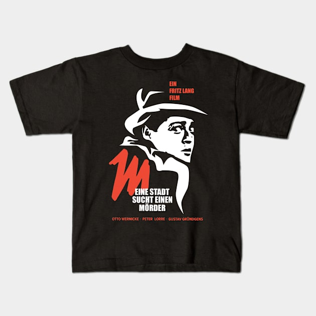 Noir Elegance: M - A City Searches for a Murderer - Peter Lorre Tribute Design Kids T-Shirt by Boogosh